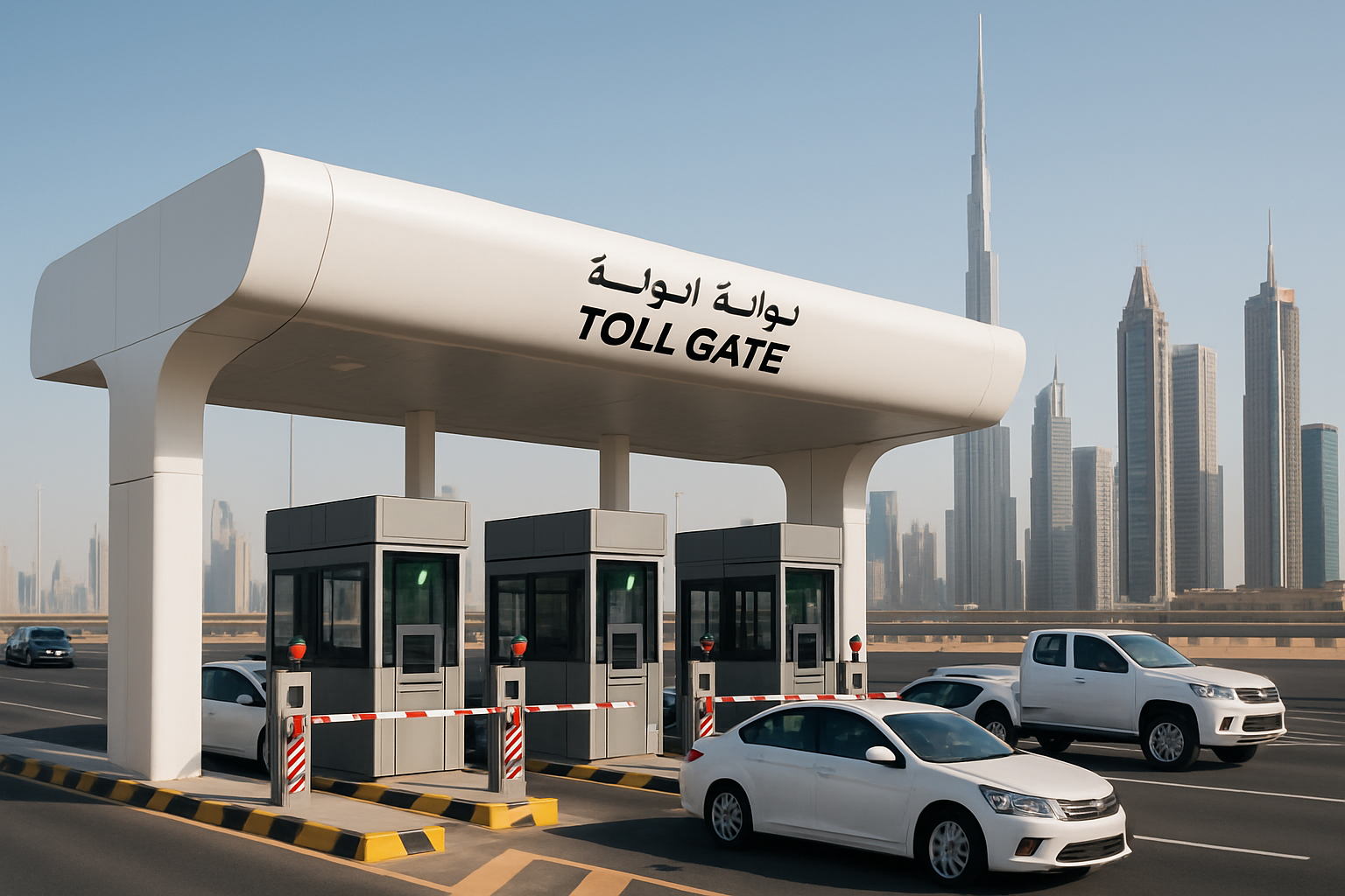 Modern toll booth on a Dubai highway