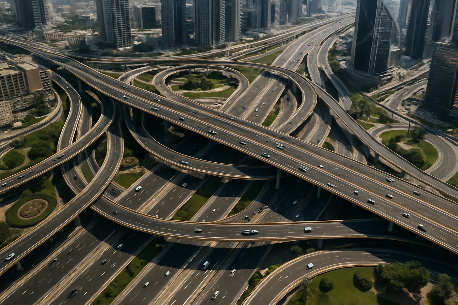 Aerial view of Dubai's interconnected road network