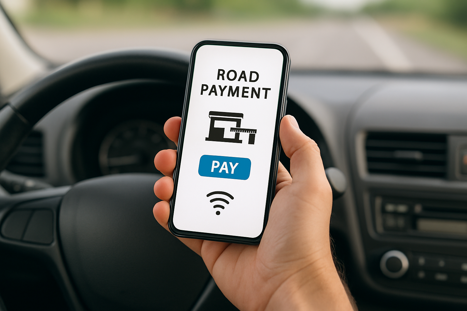 Driver using a mobile app for road payments