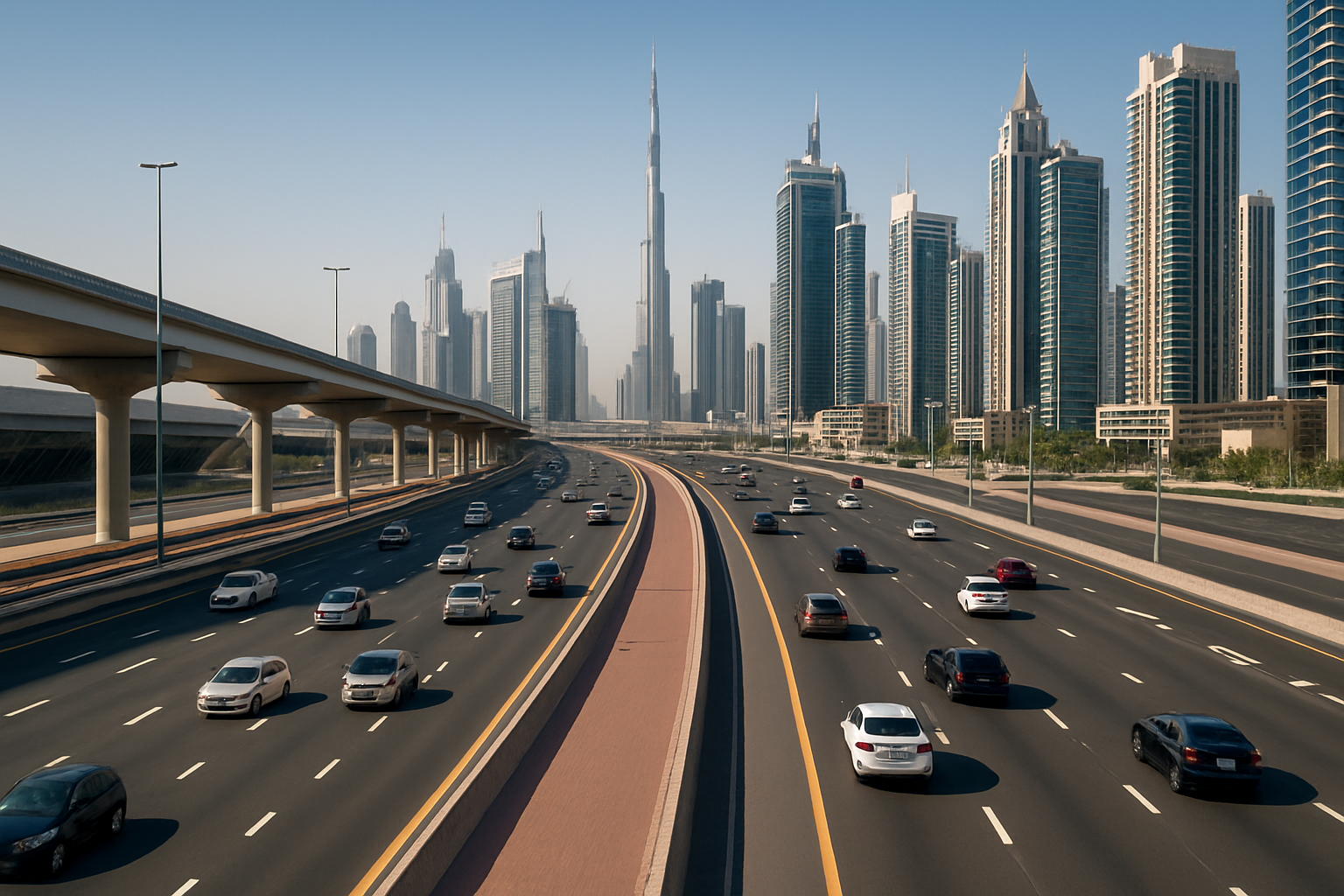 Modern highway with smooth traffic in Dubai